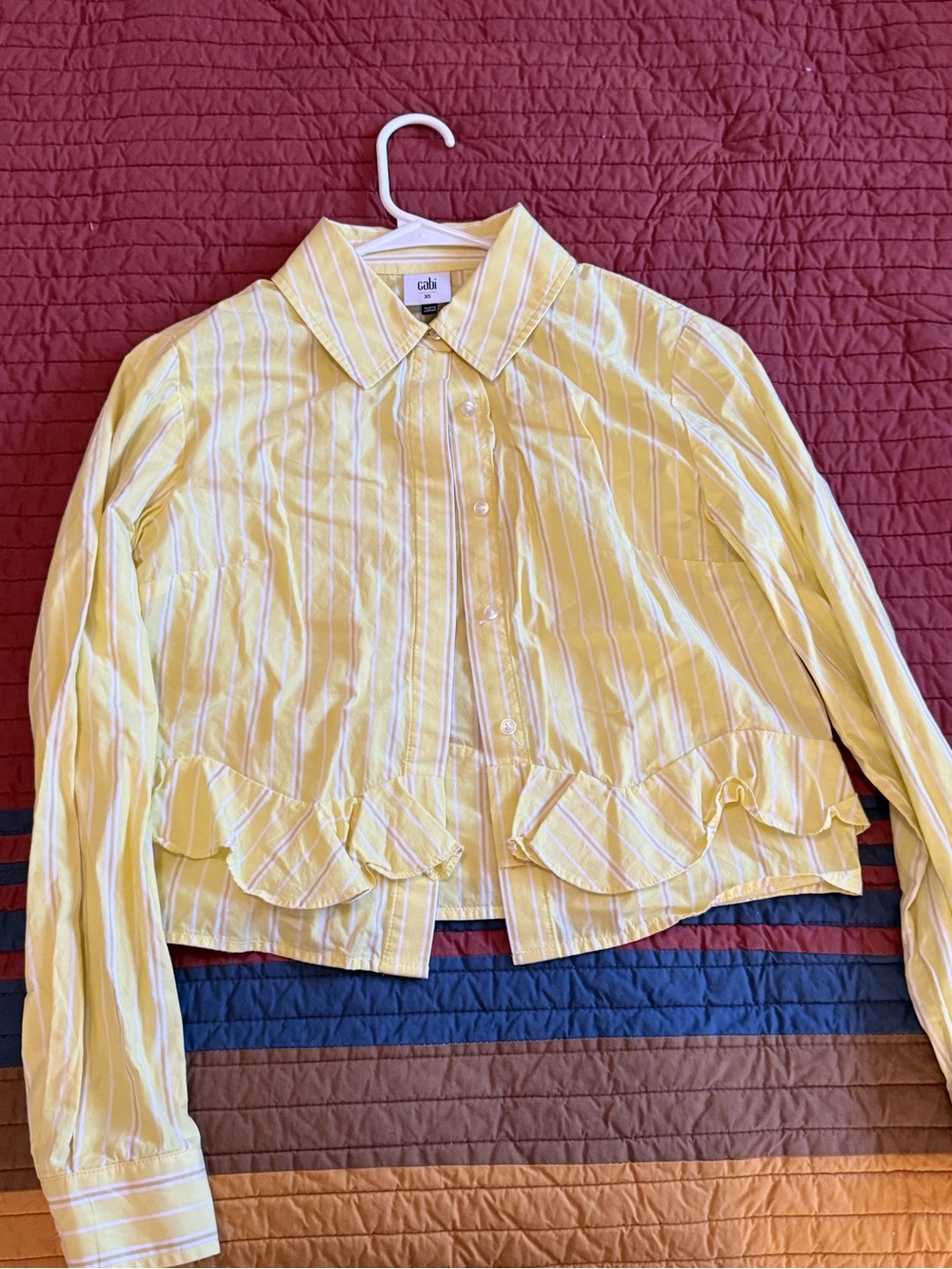CAbi Yellow Striped Cotton Crop Shirt Jacket